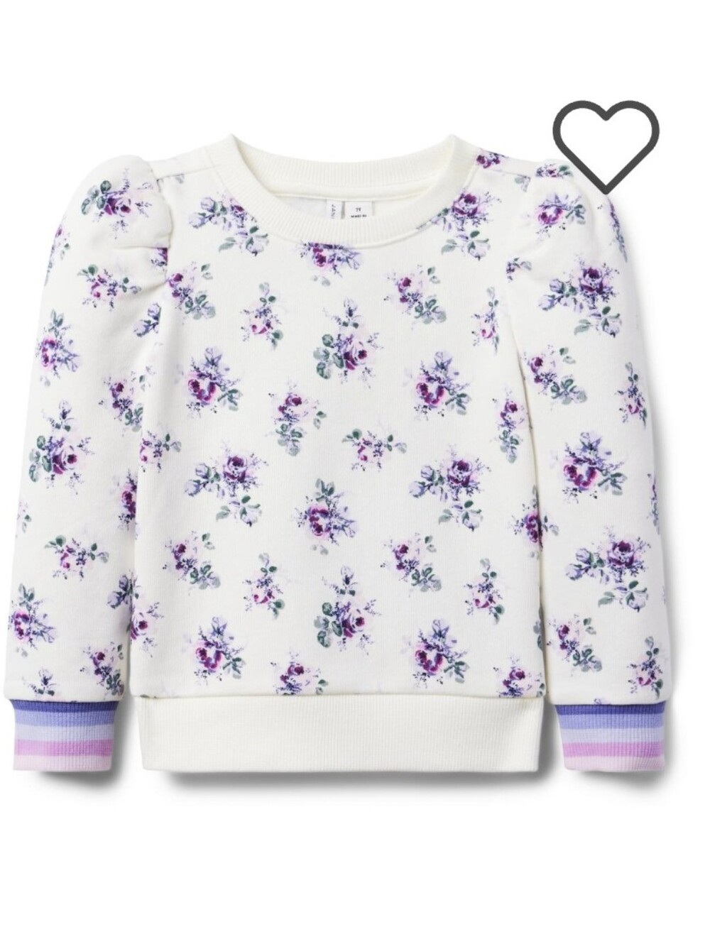 Janie and Jack White Sweatshirt with Purple Floral Print. Size 8.